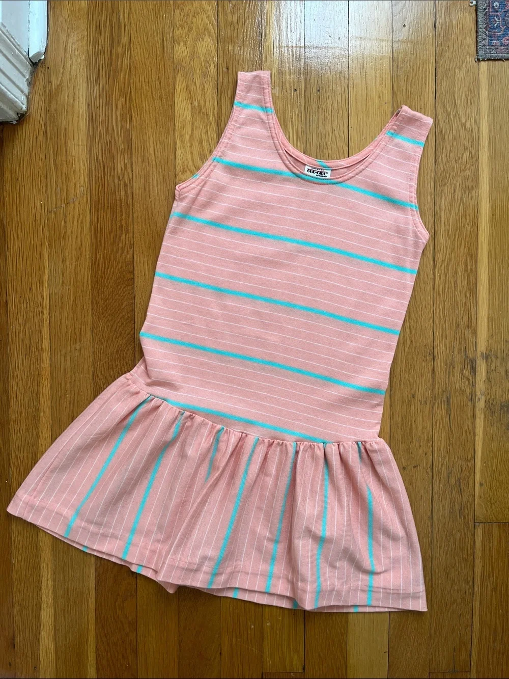 Vintage 80s Girls Size 10 Drop Waist Striped Summer Tank Play Dress Sundress